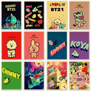 โปสเตอร์กระดาษคราฟท์ ลายการ์ตูน BT21 สําหรับตกแต่งบ้าน