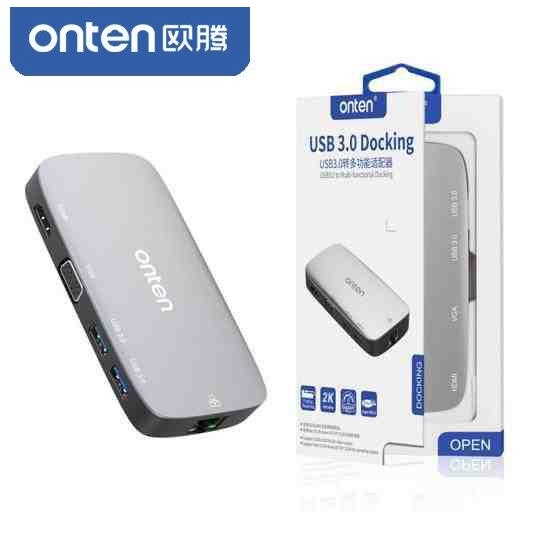 Onten 5202B 5 in 1 USB to VGA + HDTV + Gigabit Ethernet + พอร์ต USB3.0 สองพอร์ต Multi-function HUB C