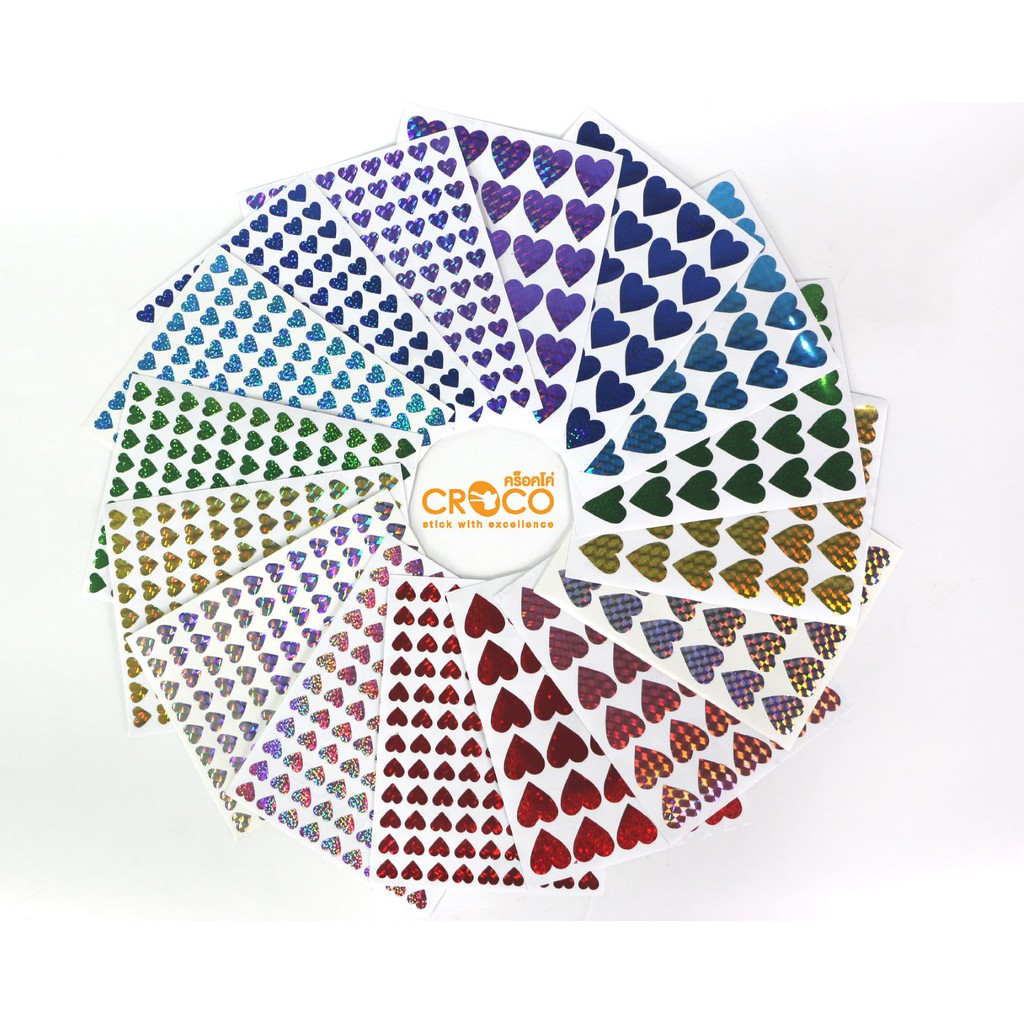 CROCO สติ๊กเกอร์เลเซอร์ รูปหัวใจเล็ก 5 แผ่น/แพ็ค