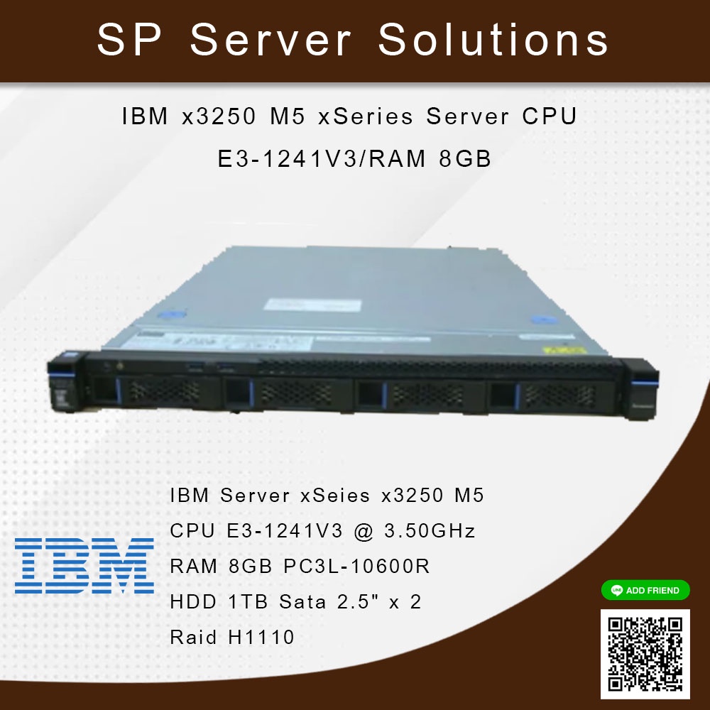 IBM x3250 M5 xSeries Server CPU E3-1241V3/RAM 8GB/HDD 1TB SATA x 2 /Raid H1110/Power Supply 300W