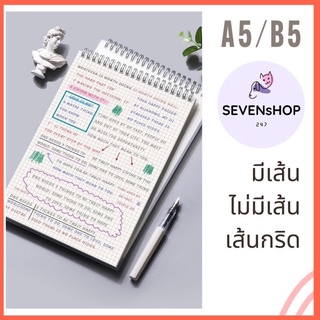 (NB)สมุดโน๊ตสันห่วง (แนวตั้ง) ปกใส  A5,B5 สมุดเปิดบน ตาราง มีเส้น ไม่มีเส้น เส้นกราฟ ตารางกริด SEVENsHOP247