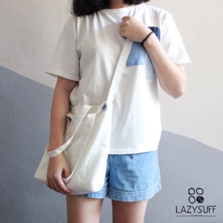 Canvas Bag 2 in 1 ( White ) by Lazysuff