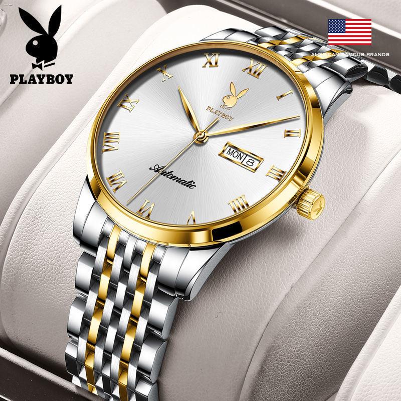 พร้อมส่งจ้า✇✑❦ของแท้ Playboy ยี่ห้อ ultra-thin นาฬิกาชายนาฬิกากลไกอัตโนมัติกันน้ำแฟชั่น high-end นาฬิกาผู้ชาย tide