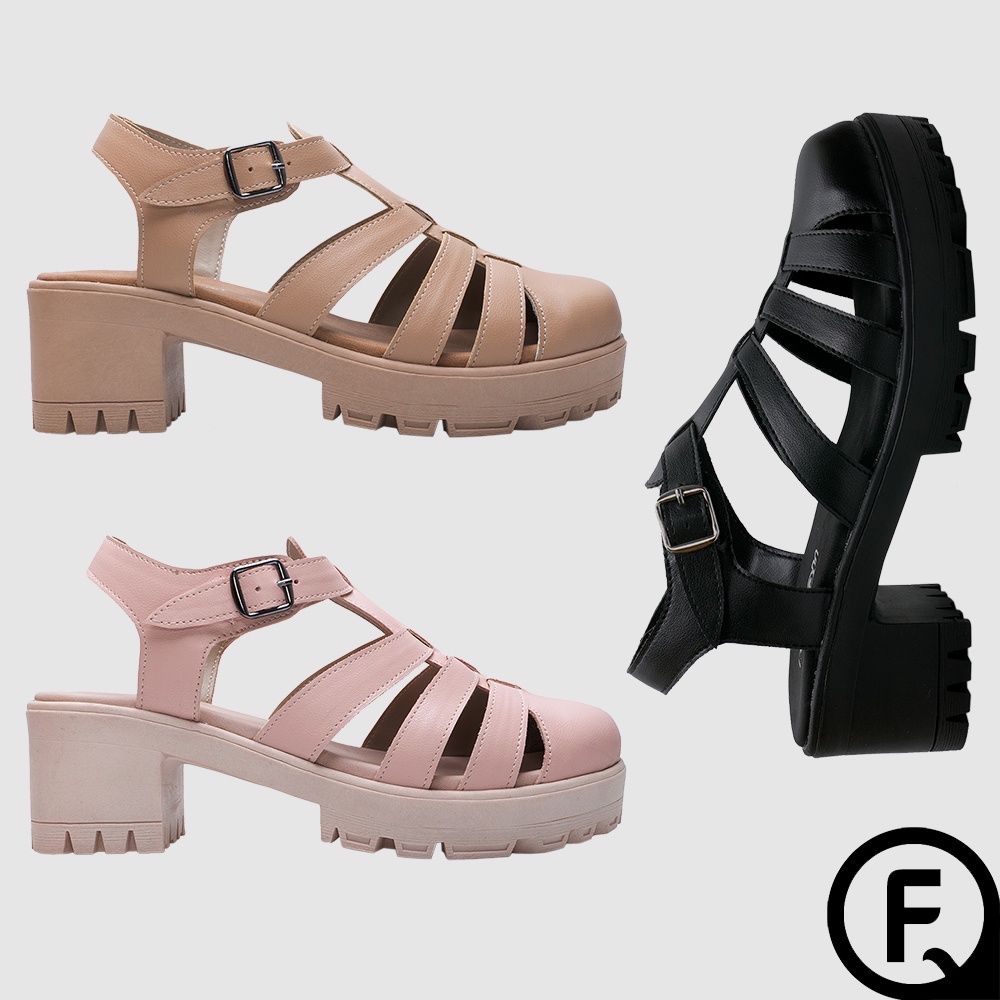Fooqu Kirei - Sandals Heels Strap Tofu Ankle Strap Women/Chunky Block Heels - SHW-FQU-0008
