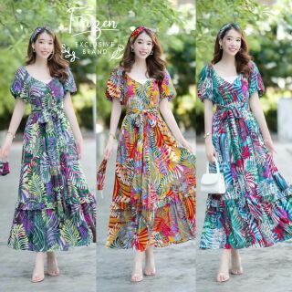 Maxi Dress เซต3ชิ้น ที่ขาดผม แมส เดรสยาวเปิด