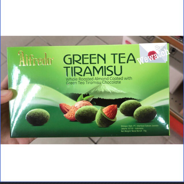 Alfredo Green tea tiramisu chocolate ช๊อคโกแลตรสชาเขียวสอดไส้อัลมอนด์ น้ำหนัก 70 กรัม