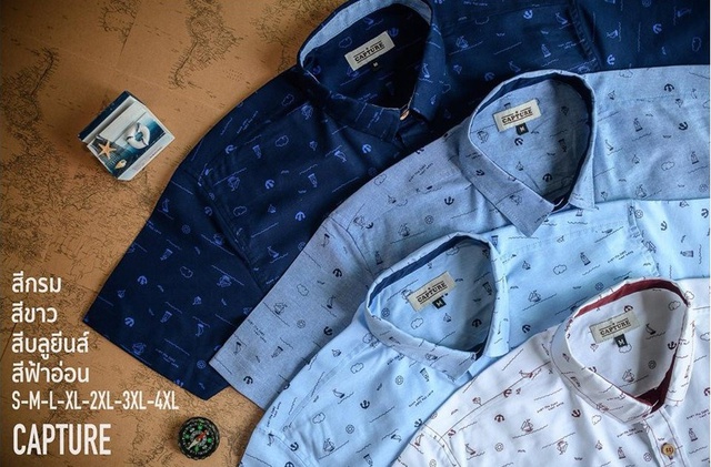 เสื้อเชิ้ตแขนสั้น คอปก ผ้า Oxford ลายเรือใบเล็ก มีถึงไซส์ 4XL