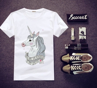 เสื้อยืดสกรีนลาย Unicorn ใส่สบายๆ ไม่ยืด ไม่ย้วย