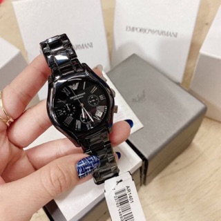 AR1401 ⭐️⭐️⭐️⭐️⭐️ของเลดี้จ้าของมาเพิ่มแล้วจ้า Emporio Black Ceramic Chronograph Ladies Watch