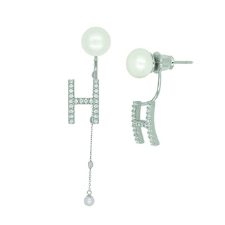 A.CEMI White Gold Set- Initial Earring + Long Romantic Charm Set