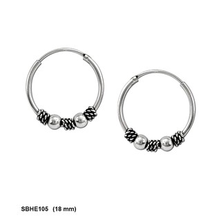 SILVER THAI        18 mm silver bali hoop earrings  ต่างหูแบบบาหลีชนิดห่วงขนาด18mm