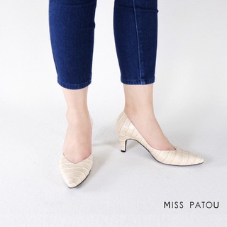 MISS PATOU (1P866) สีครีม รองเท้าคัชชูหนังลายในตัว