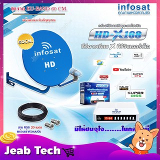 Infosat KU-BAND 60 cm.ยึดผนัง + Infosat HD-X168 กล่องทีวีดาวเทียมไฮบริด พร้อมสาย RG6 ยาว 20 เมตร