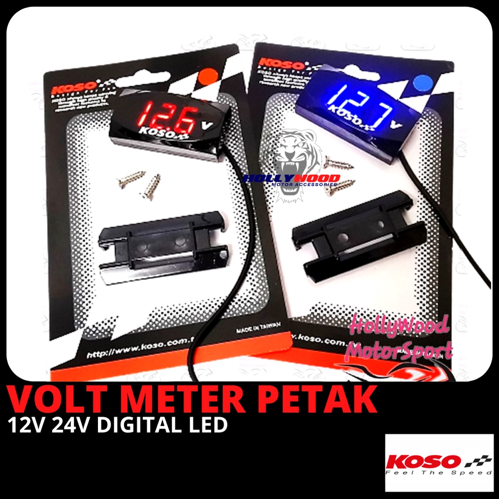 KOSO VOLTMETER PETAK 12V 24V DIGITAL LED รถรถจักรยานยนต์ LORRY 12V-150V VOLTAGE กันน้ําเครื่องวัดควา