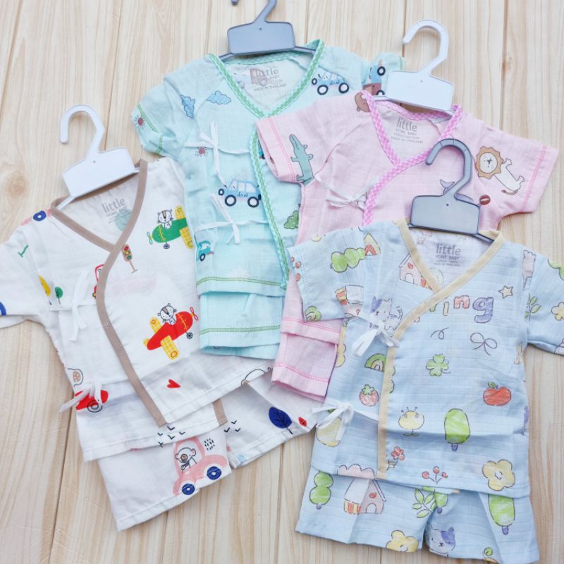 MS Little home baby ชุดเด็กอ่อน 0-3เดือน มัสลินคอตตอน100% ผ้าโปร่งเบาสบาย
