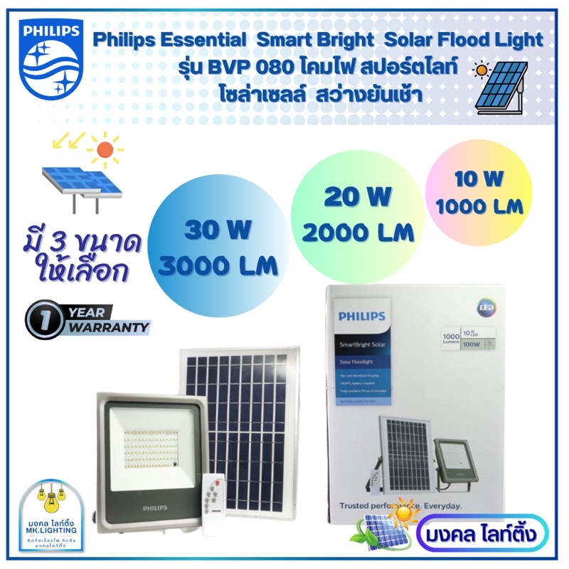 Philips โคมไฟโซล่าเซลล์ สปอร์ตไลท์ Solar Floodlight LED รุ่น BVP080 LED10/757 มีขนาด 100w 200w 300 W  PHILIPS Solar