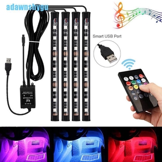 [adawnshygu] แถบไฟ Led 9 ดวง RGB 4 ชิ้น สําหรับตกแต่งภายในรถยนต์