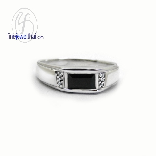 Finejewelthai แหวนนิลแท้-แหวนเงิน-แหวนนิล-แหวนประจำเดือนเกิด-Onyx-Silver-Ring-Birthstone - R1368on