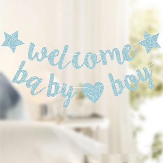 ธงแบนเนอร์ ลาย Welcome Baby Shower ประดับกลิตเตอร์ สําหรับแขวนตกแต่งงานปาร์ตี้