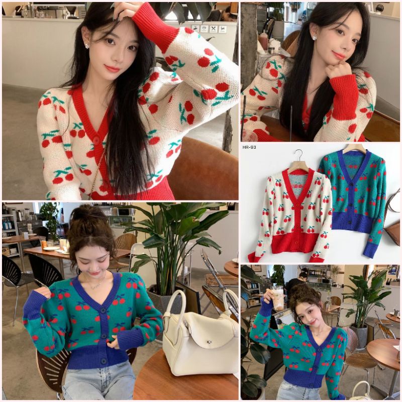 พร้อมจัดส่ง เสื้อคาร์ดิแกน ลายเชอรี่ ผ้าไหมพรมเนื้อผ้าดี