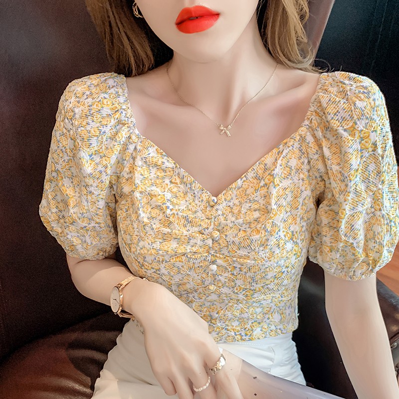 卍Short Top Women s Summer 2021 New French Retro Sweet Sleeve Design ...