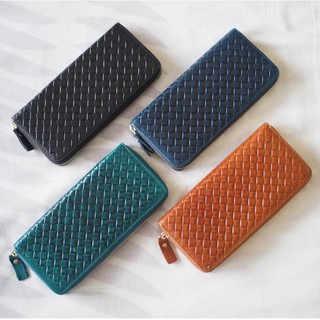 WALLER  กระเป๋าสตางค์หนังแท้รุ่นลายสานซิบรอบ