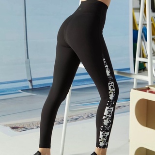 On the Blogs x endlessholiday EHOB Dynamic Leggings กางเกงเลกกิ้งออกกำลังกายขายาวสีดำตัดต่อลายดอกไม้