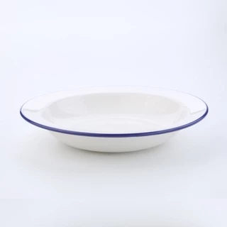 INDRA CERAMIC จานชามปีกลึก ลายสังกะสี เซรามิกเข้าไมโครเวฟได้
