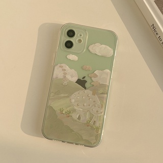 เคสป้องกันโทรศัพท์มือถือ ลายภาพวาดสีน้ํามัน รูปภูเขาน้อย สีเขียว สําหรับ Apple Iphone 14 12Pro max 13 11 14max XS