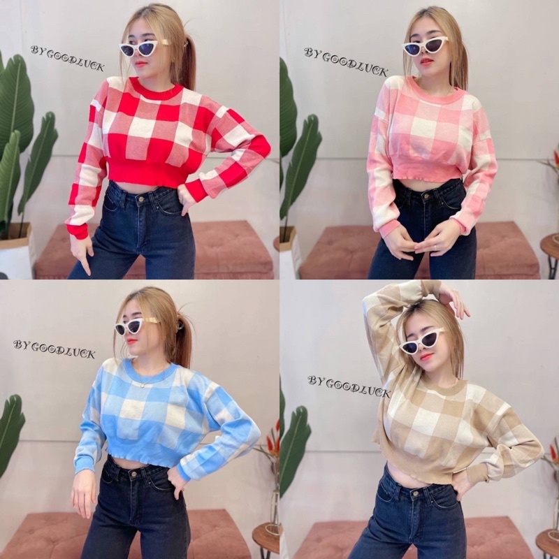 🌈 SpinnyHouse 🌈เสื้อกันหนาว 🧡♥️สเวตเตอร์ แบบมินิ💚💜ทรงครอปเอวลอยแขนยาว งานผ้า ทอลายสลับสีพาสเทล เกี่ย