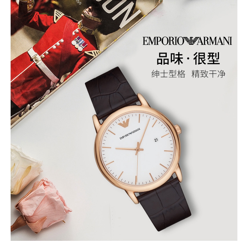 Direct Armani Armani Watch นาฬิกาสำหรับผู้ชายแบบบางเรียบง่ายเข็มขัดกัน ...