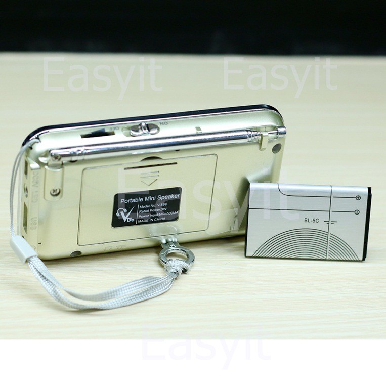 ลำโพงวิทยุFMพกพา  รุ่น V-899 สีทอง รองรับการใช้งาน Mp3 อ่านUSB อ่านMicro SD Cardได้