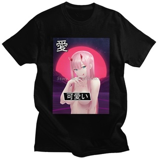 [S-5XL] เสื้อยืดแขนสั้น คอกลม ผ้าฝ้าย 100% พิมพ์ลายอนิเมะ Darling In The Franxx Vaporwave Otaku Manga Zero Two สําหรับผู