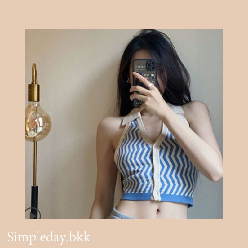 Simpleday.bkk : เสื้อกล้ามไหมพรมคล้องคอ เว้าหลัง