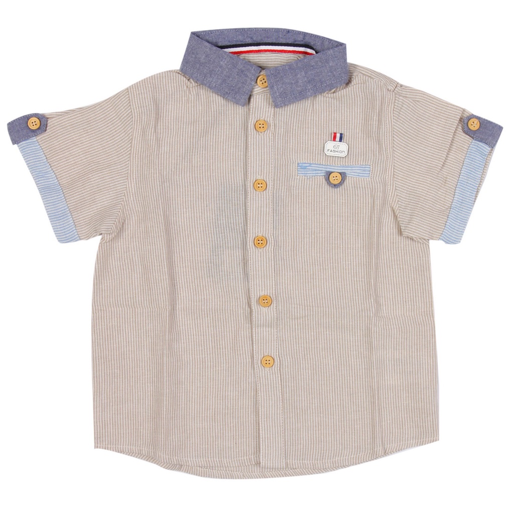 KEMEJA SALE DEFECT - เสื้อเชิ้ตลายเด็กชาย สีน้ําตาล - MOEJOE