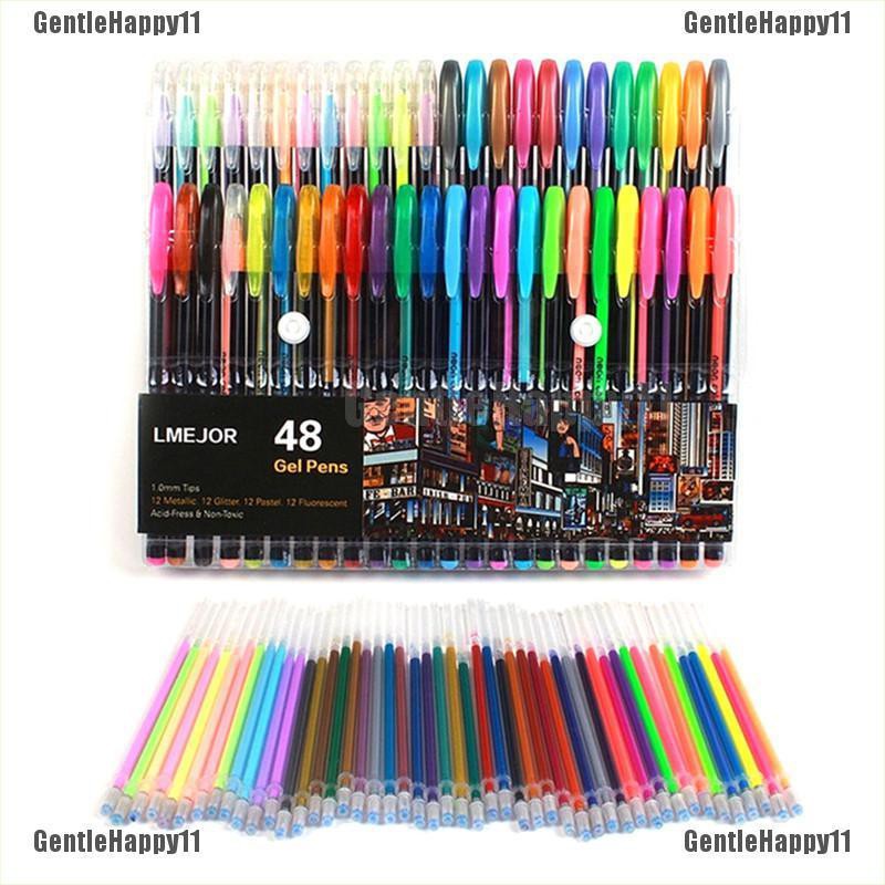 GENTLE「48pcs Fluorescent Gel Ink Pen Refills Watercolor Brush ...