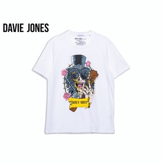 DAVIE JONES เสื้อยืดพิมพ์ลาย ทรง Regular Fit สีขาว Graphic print T-shirt in white TB0288WH