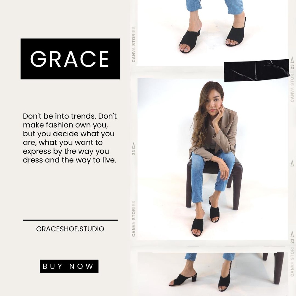GRACE รุ่นคาดแผ่น รองเท้าส้นสูง 2.5 นิ้ว ไซส์ 36-43