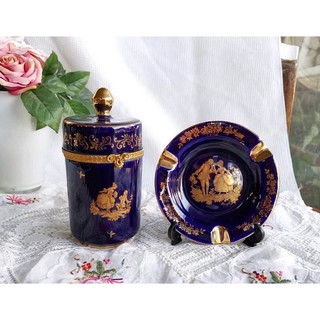 LIMOGES Porcelain - made in France โหลใส่บุหรี่และที่เขี่ยบุหรี่