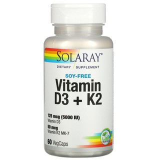 Solaray, Vitamin D3 + K2, Soy Free, 120 VegCaps and 60 VegCaps