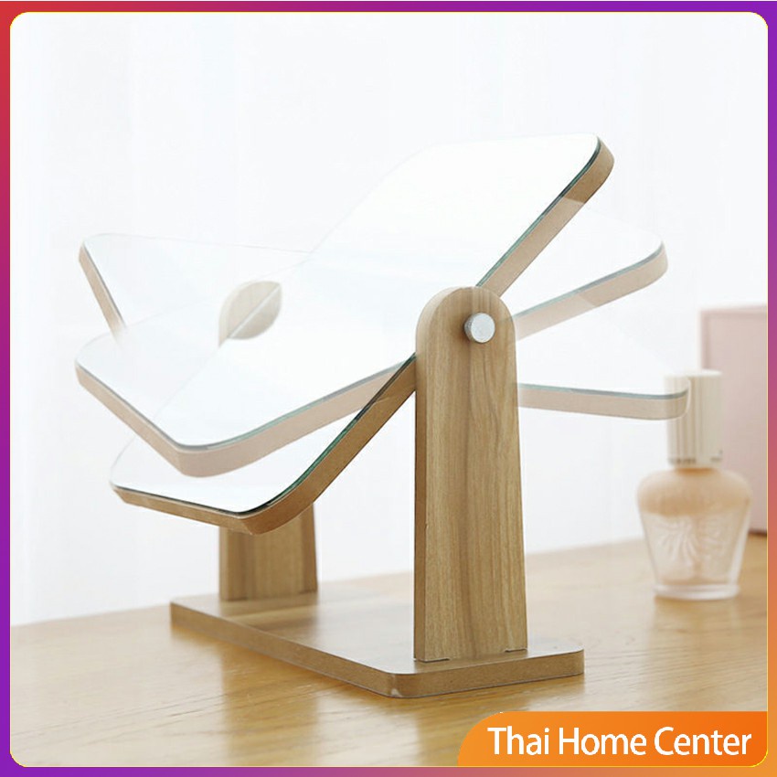 กระจกแต่งหน้าหมุนปรับองศาได้ ขอบอัดทำด้วยไม้  มี 2 ขนาดให้เลือก กระจกตั้งโต๊ะ Makeup mirror - รูปที่ 3