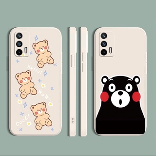 For OPPO A16 A94 A53 A15/A15S A12 AX7 A53 A52 A72 A92 A74 A54 5G Kumamoto Bear Square Straight Edge Soft Silicone Cover Duable Phone Case