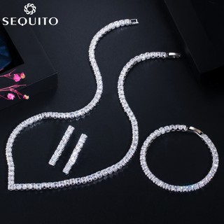 เซควาโตะ คลาสสิกสแควร์ออกแบบเพทายเพชรคริสตัล3ชิ้นสร้อยคอสร้อ…