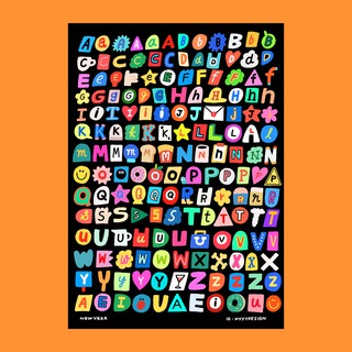 (Nyyydesign) Alphabet Sticker Waterproof Size A5 สติกเกอร์ กันน้ำ ไดคัทเเล้วลอกเเปะได้เลย ลอกไม่ทิ้งคราบกาว