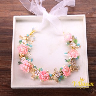 y - q มงกุฎคริสตัลไข่มุกเครื่องประดับผมเจ้าสาวสีแดง