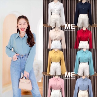 🧸พร้อมส่ง เสื้อเชิ้ตคอปก-เสื้อทำงานแขนยาวสีพื้น เบสิกควรมีติดตู้