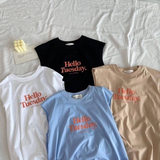 พร้อมส่ง ผ้าคอตตอน❣️เสื้อครอป เสื้อครอปสั้น เสื้อแขนกุด mini crop Hello tuesday