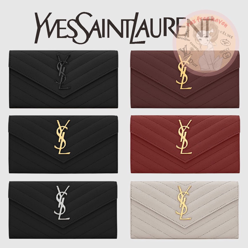 ราคาต่ำสุดของ Shopee 🔥 ของแท้ 100% 🎁YSL/Yves Saint Laurent ใหม่เอี่ยมตัวอักษรขนาดใหญ่โลโก้ลายเม็ดกระเป๋าสตางค์หนังนูน