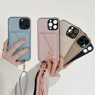 เคสโทรศัพท์มือถือ พร้อมสายสะพาย และช่องใส่บัตร และสายคล้อง สําหรับ IPhone 15 14 13 12 11 Pro Max XR XS X 8 7 SE 2 3