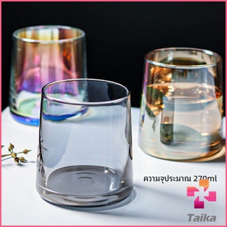 Taika ถ้วยแก้ว สั้นสีโฮโลแกรม แก้วสีรุ้ง พร้อมส่ง ของขวัญวันเกิด glass cup